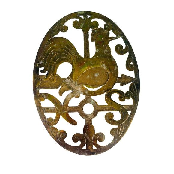 Trivet Hot Plate Rooster Silver Plate Oval Kitchen Wall Decor Made In Italy - Picture 1 of 11